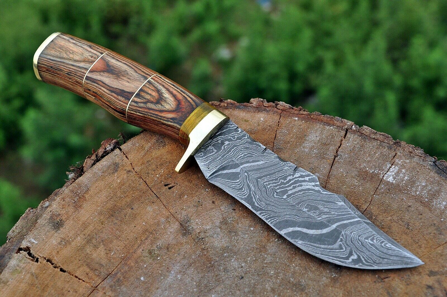 HAND FORGED DAMASCUS STEEL Hunting Knife w/ Wood & Brass Guard handle - SUSA KNIVES