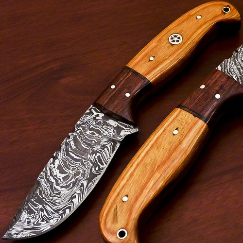 AWESOME CUSTOM HAND MADE DAMASCUS STEEL FULL TANG KNIFE-HARD WOOD - SUSA KNIVES