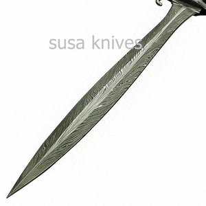 Beautiful Custom Handmade Damascus Steel Sword [Sheath] Stag Horn Handle - SUSA KNIVES