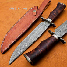 Load image into Gallery viewer, Handmade Damascus Steel Bowie Knive - Rose Wood Handle - SUSA KNIVES
