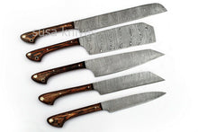 Load image into Gallery viewer, Custom Handmade Damascus Kitchen Knife Chef Knives Set -Brown- 5pcs. - SUSA KNIVES
