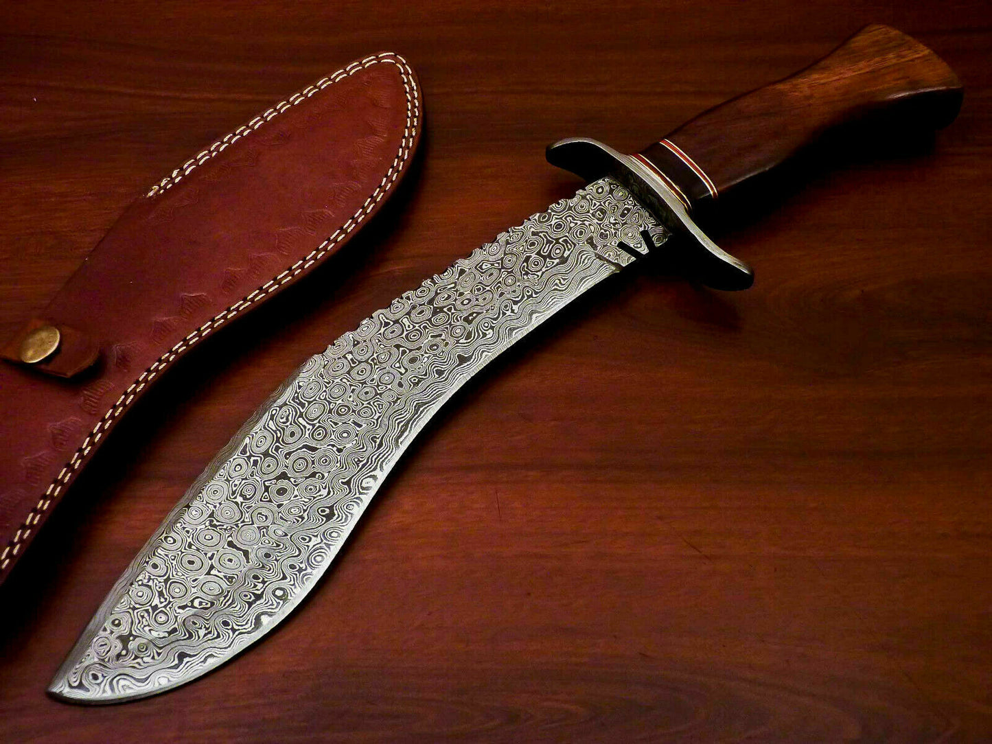 -Custom Handmade Damascus Kukri Knife [Sheath] Natural Wood Handle - SUSA KNIVES