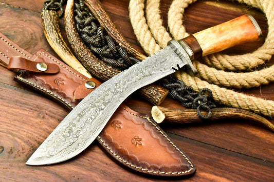 Custom Handmade Damascus Kukri Hunting Knife | Farms Camel Bone - SUSA KNIVES