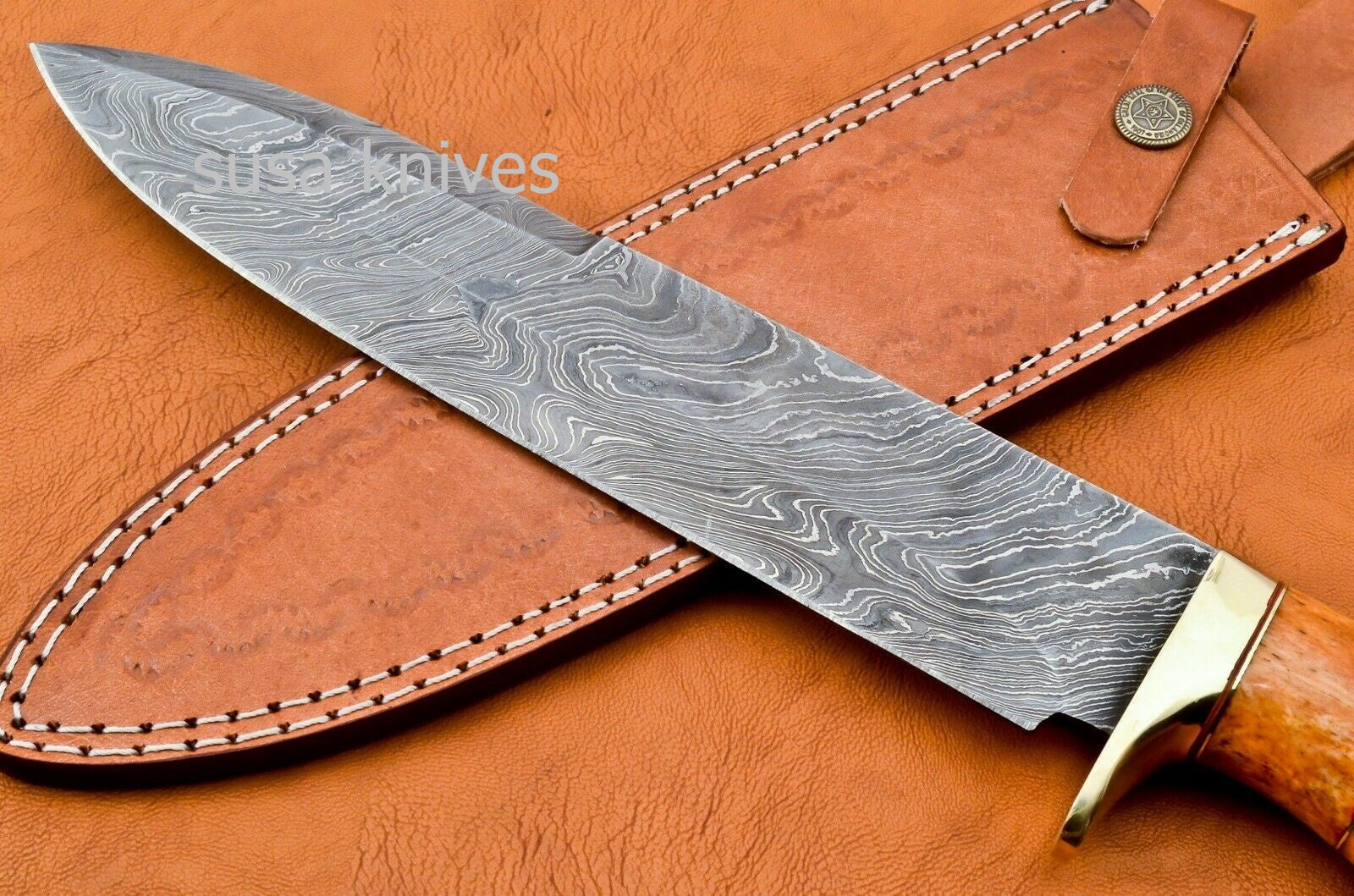 Handmade Damascus Steel Bowie Knive - Coloured Cammel Bone Handle - SUSA KNIVES