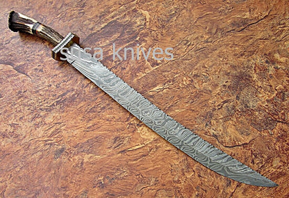 CUSTOM HAND MADE DAMASCUS STEEL HUNTING SWORD KNIFE - SUSA KNIVES