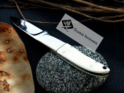 CUSTOM MADE, MIRROR POLISHED 440 C,MAMMOTH HANDLE HUNTING / FIGHTING KNIFE - SUSA KNIVES