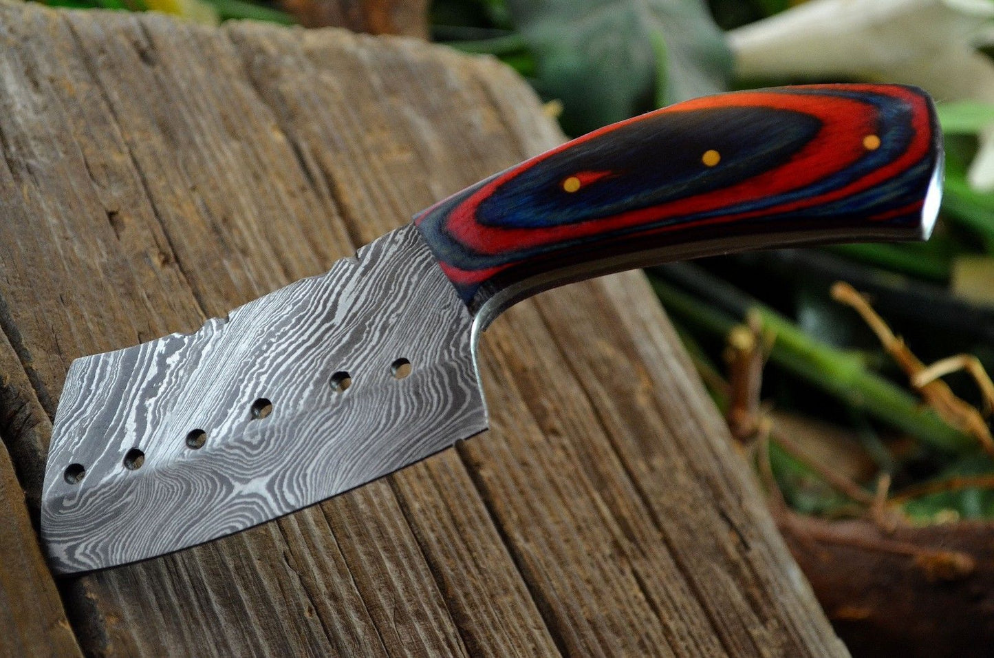 CUSTOM HANDMADE DAMASCUS STEEL MINI POCKET CLEAVER HUNTING BOOT KNIFE - SHEATH - SUSA KNIVES