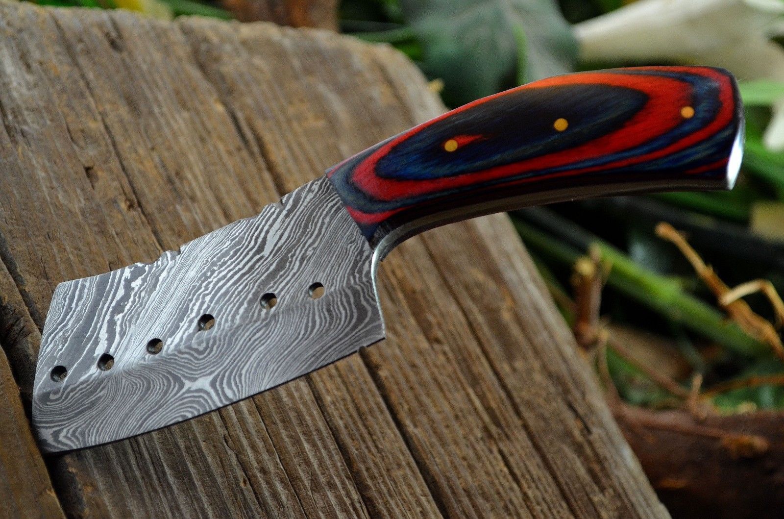 CUSTOM HANDMADE DAMASCUS STEEL MINI POCKET CLEAVER HUNTING BOOT KNIFE - SHEATH - SUSA KNIVES