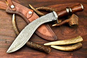 Custom Handmade Damascus Kukri Hunting Knife | Walnut Wood - SUSA KNIVES