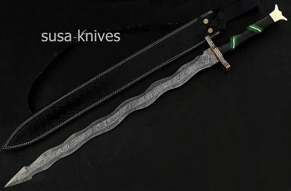Custom Handmade New Damascus Steel Viking Snake Style Sword, Micarta Handle - SUSA KNIVES