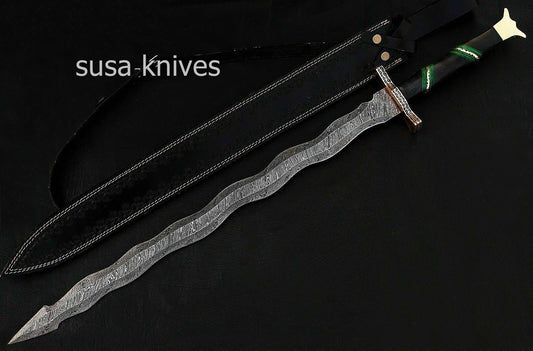 Custom Handmade New Damascus Steel Viking Snake Style Sword, Micarta Handle - SUSA KNIVES