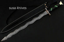Load image into Gallery viewer, Custom Handmade New Damascus Steel Viking Snake Style Sword, Micarta Handle - SUSA KNIVES
