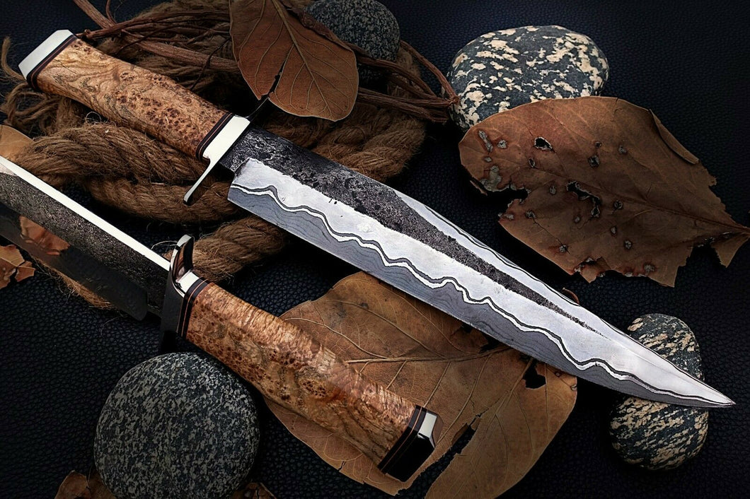 HAND FORGED DAMASCUS STEEL,STRONG GRIP OUTDOOR HUNTING,FIGHTING CLAW BOWIE KNIFE - SUSA KNIVES
