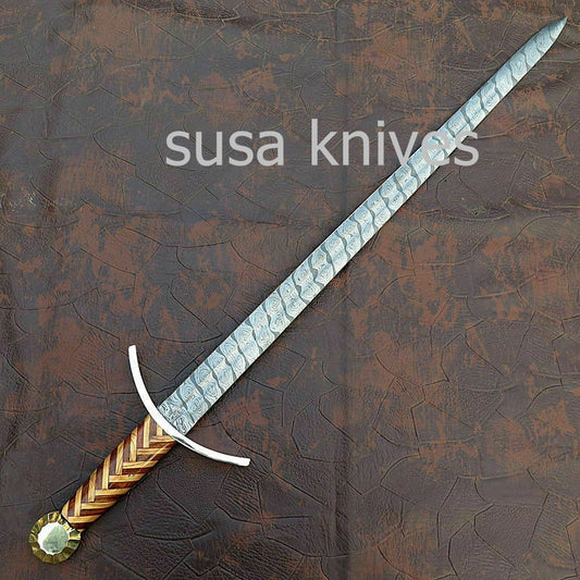 Custom Handmade Damascus Sword with leather sheath - SUSA KNIVES