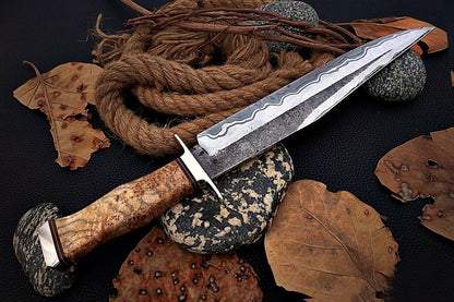 HAND FORGED DAMASCUS STEEL,STRONG GRIP OUTDOOR HUNTING,FIGHTING CLAW BOWIE KNIFE - SUSA KNIVES