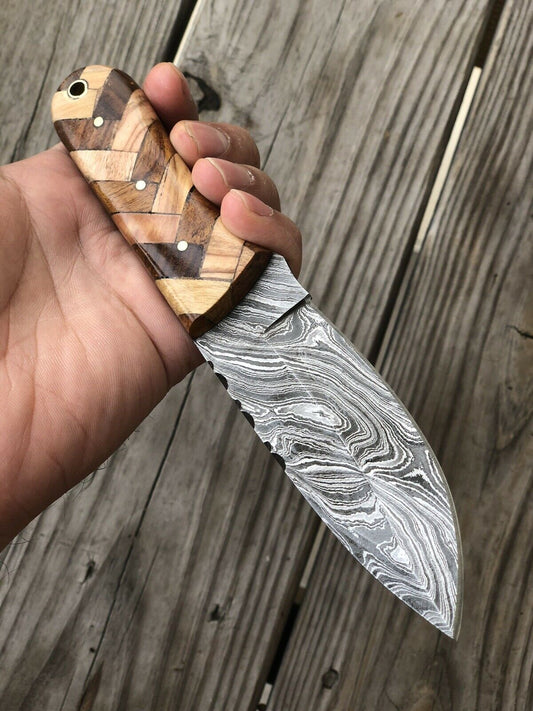 HAND FORGED DAMASCUS STEEL Skinner/hunting KNIFE W/Rose Wood & Olive Wood HANDLE - SUSA KNIVES