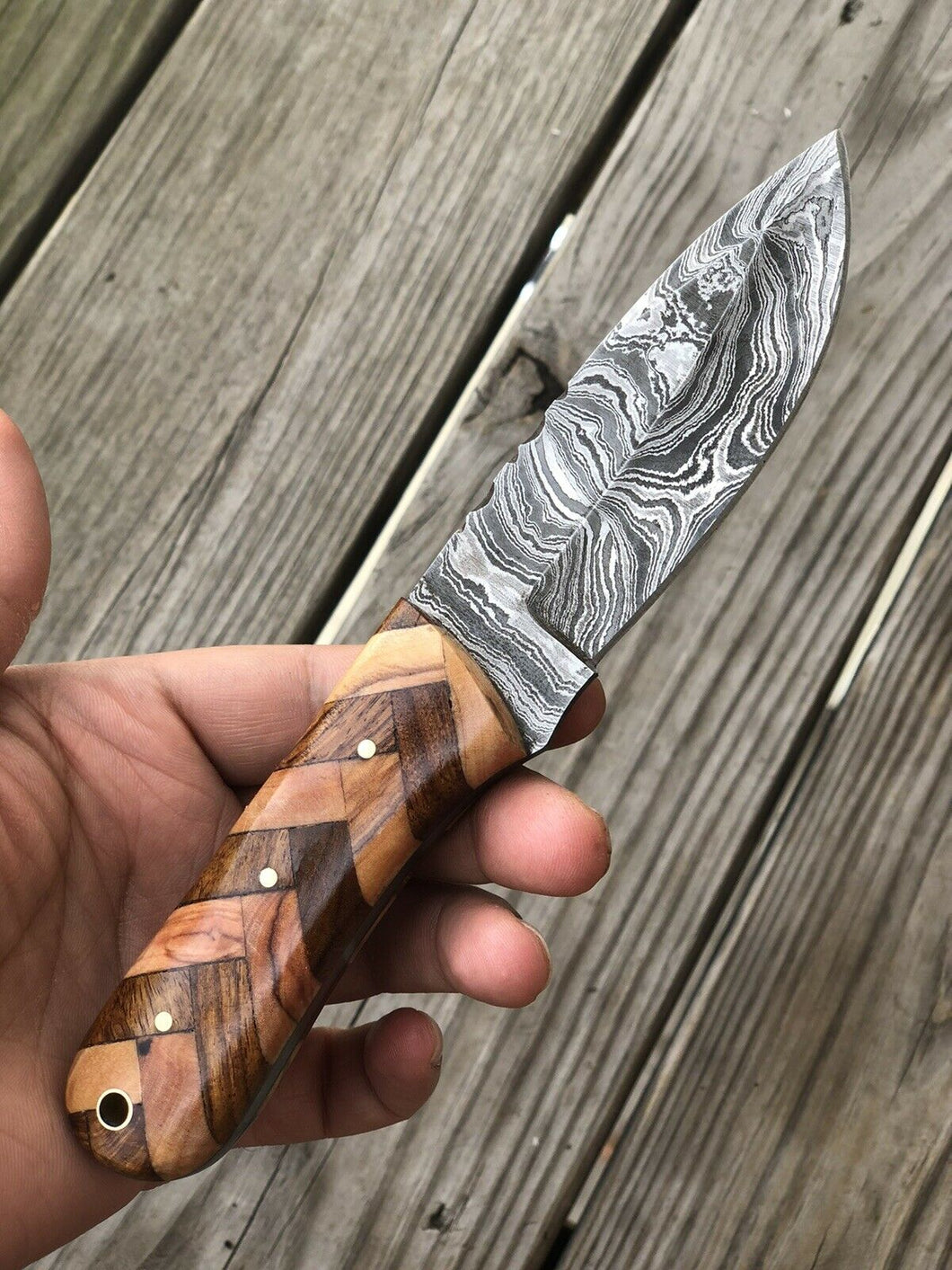 HAND FORGED DAMASCUS STEEL Skinner/hunting KNIFE W/Rose Wood & Olive Wood HANDLE - SUSA KNIVES