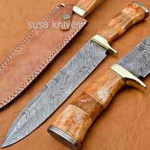 Load image into Gallery viewer, Handmade Damascus Steel Bowie Knive - Coloured Cammel Bone Handle - SUSA KNIVES
