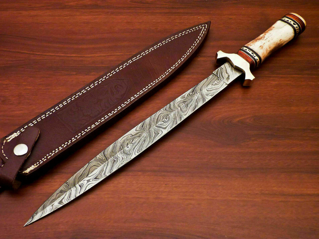 Amazing Custom Handmade Damascus Steel Hunting Knife Stained Camel Bone Handle - SUSA KNIVES