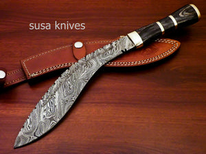 Custom Handmade Damascus Steel Kukri Knife[Sheath] Hard Wood Handle - SUSA KNIVES