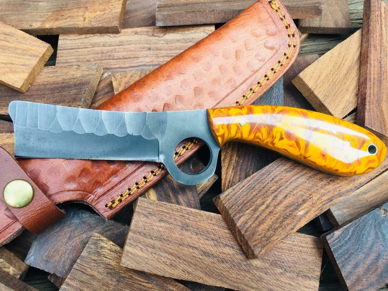 HANDMADE 1075 STEEL BULL CUTTER KNIFE WITH RESIN HANDLE AND PINS - SUSA KNIVES
