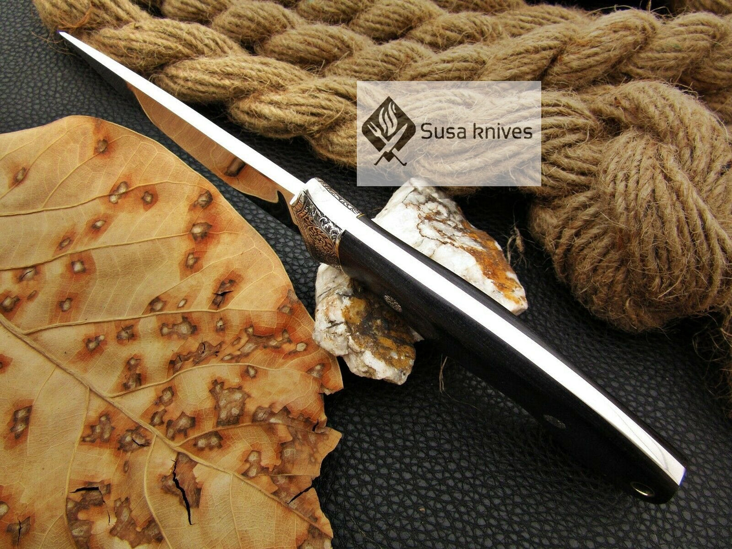 , HANDMADE ENGRAVED, HUNTING/FIGHTING KNIFE  440C MIRROR POLISHED - SUSA KNIVES