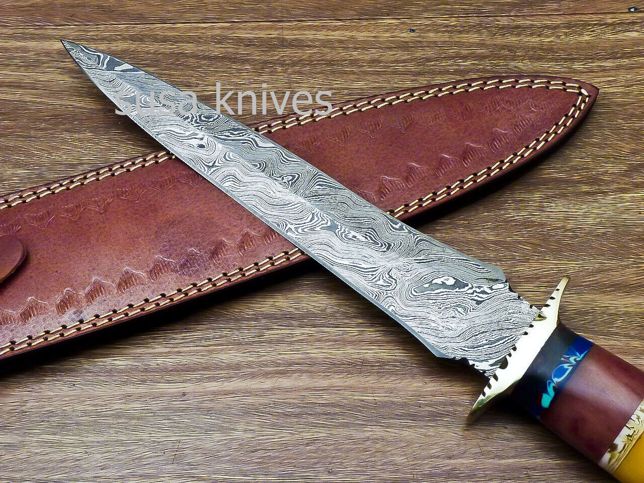 Stunning CUSTOM HAND FORGED DAMASCUS DAGGER HUNTING KNIFE CAMEL BONE - SUSA KNIVES