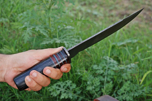 13”inch HAND FORGED DAMASCUS STEEL Hunting Knife Bowie W/ Leather Sheath - SUSA KNIVES