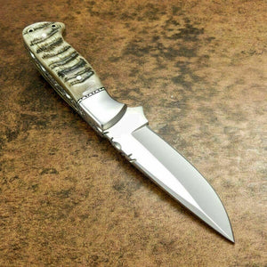 CUSTOM HAND MADE D2 HUNTING KNIFE - FULL TANG - SHEEP HORN HANDLE - SUSA KNIVES
