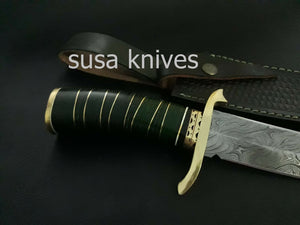 CUSTOM HANDMADE DAMASCUS STEEL ART/FANCY HUNTING KNIFE WITH LEATHER SHEATH - SUSA KNIVES
