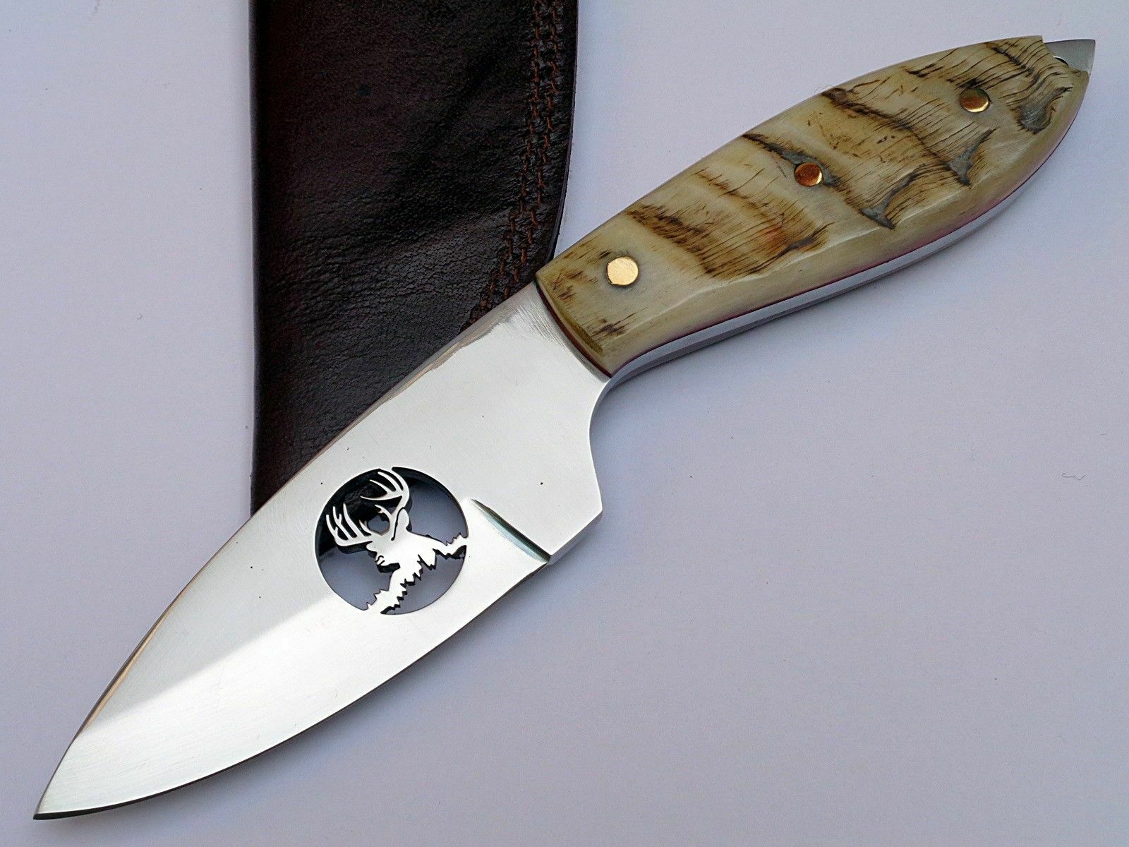 HANDMADE FULL TANG SURVIVAL HUNTING KNIFE RAM HORN HANDLE & LEATHER SHEATH - SUSA KNIVES