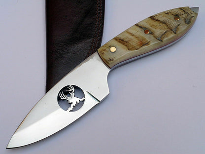HANDMADE FULL TANG SURVIVAL HUNTING KNIFE RAM HORN HANDLE & LEATHER SHEATH - SUSA KNIVES