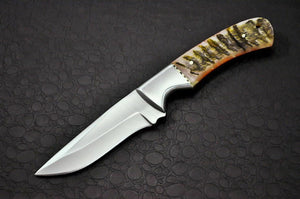 HANDMADE CUSTOM HUNTING /skinner kNIFE D2 CARBON STEEL HORN HANDLE WITH LEATHER SHEATH - SUSA KNIVES