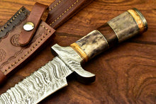 Load image into Gallery viewer, Custom Handmade Damascus Steel Bowie Knife | Sheath | Stained Camel Bone Handle - SUSA KNIVES
