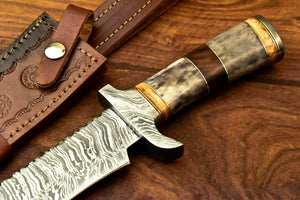 Custom Handmade Damascus Steel Bowie Knife | Sheath | Stained Camel Bone Handle - SUSA KNIVES