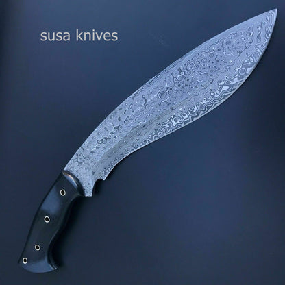 Custom Handmade Damascus Steel Amazing Kukri Knife With Black Micarta Handle - SUSA KNIVES