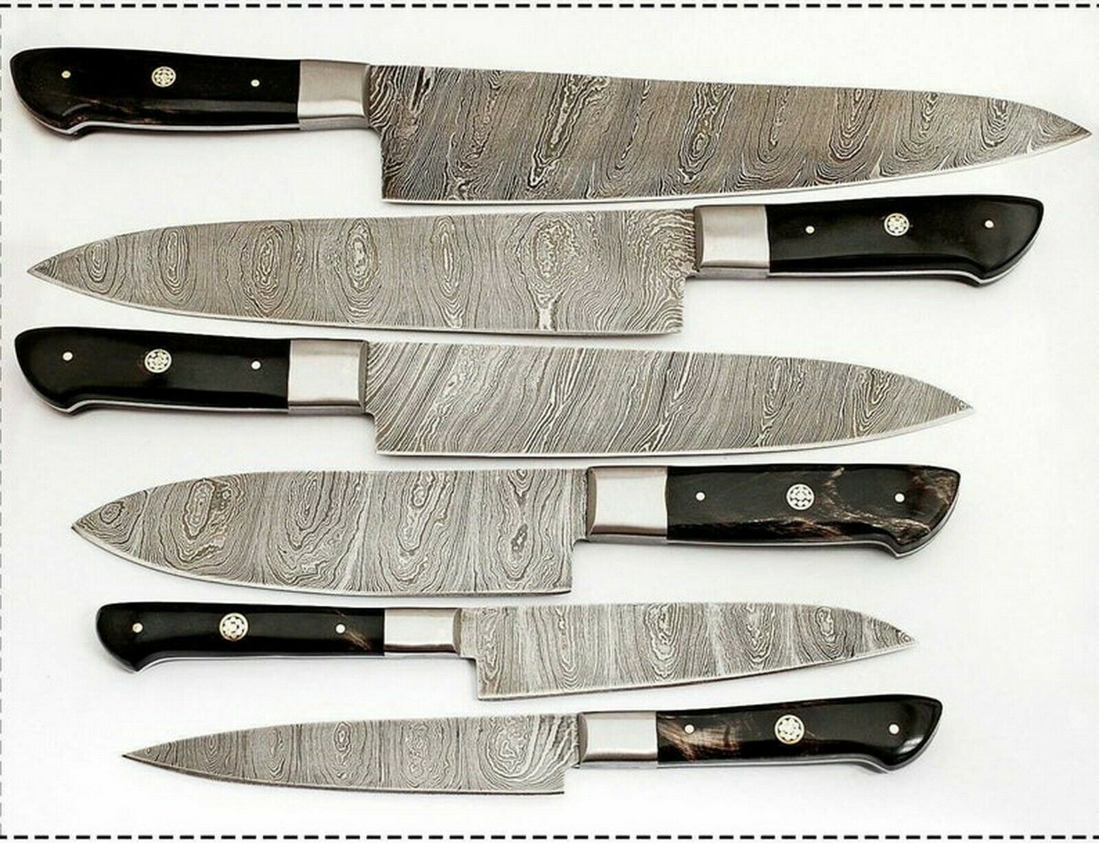 Set Of 6 Beautiful Handmade Damascus Steel Chef Knives With Leather Bag - SUSA KNIVES