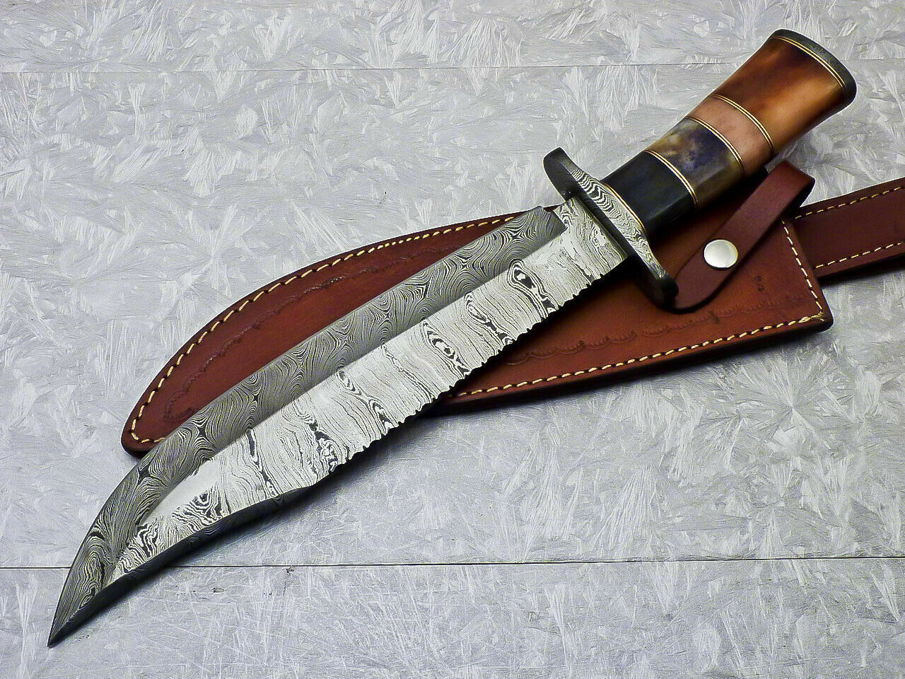 Amazing Custom Handmade Damascus Steel Bowie Knife " Stained Camel bone Handle - SUSA KNIVES