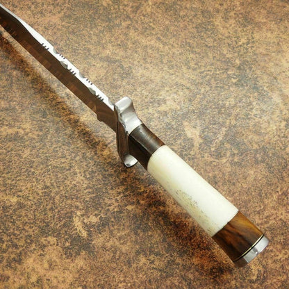 Beautiful Custom Handmade D2 Steel Hunting Knife | Sheath | Camel Bone Handle - SUSA KNIVES