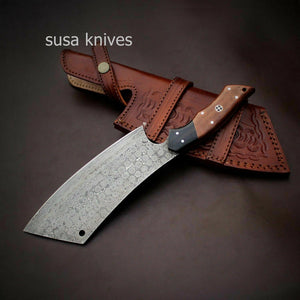Custom Handmade Damascus Meat Cleaver Chef Knife Butcher Chopper Damascus Steel - SUSA KNIVES