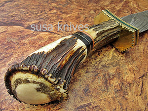 CUSTOM HAND MADE DAMASCUS STEEL HUNTING SWORD KNIFE - SUSA KNIVES