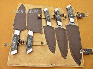 CUSTOM HANDMADE DAMASCUS STEEL CHEF SET/KITCHEN KNIVES 5 PCSC BLACK MICARTA - SUSA KNIVES