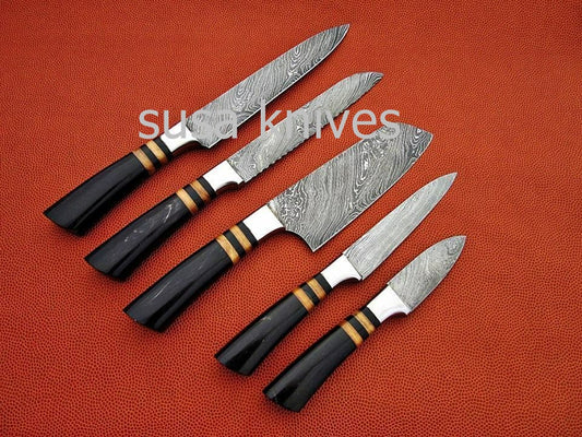 CUSTOM MADE DAMASCUS BLADE 5Pcs. CHEF/KITCHEN KNIVES SET - SUSA KNIVES