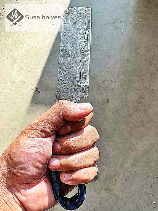 HAND FORGED DAMASCUS STEEL BULL CUTTER/COWBOY KNIFE & PUKKA WOOD HANDLE - SUSA KNIVES