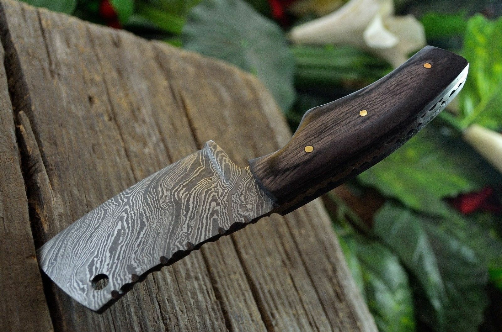 CUSTOM MADE DAMASCUS STEEL 7" EXOTIC WOOD MINI CLEAVER KNIFE WITH POUCH - SUSA KNIVES