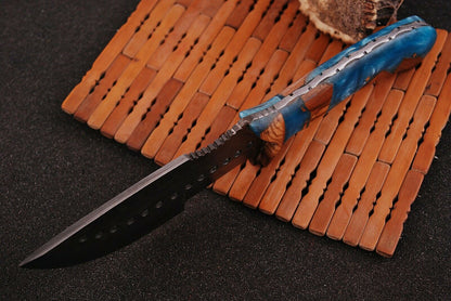 CUSTOM HAND FORGED DAMASCUS STEEL TRACKER Hunting KNIFE - SUSA KNIVES