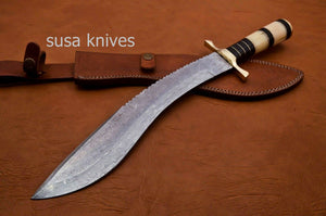 Handmade Damascus Steel Bowie Knive - Camel Bone & Micarta Handle - SUSA KNIVES