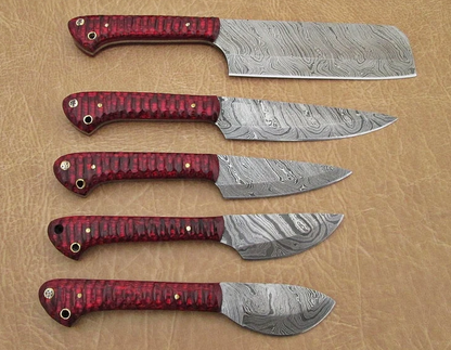 Set Of 5 Beautiful Handmade Damascus Steel Chef Knives With Leather Bag - SUSA KNIVES