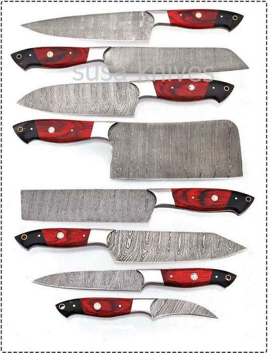 KNIVES 8 PCS HANDMADE DAMASCUS STEEL CHEF KNIFE KITCHEN SET - SUSA KNIVES