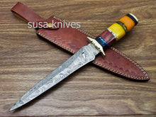 Load image into Gallery viewer, Stunning CUSTOM HAND FORGED DAMASCUS DAGGER HUNTING KNIFE CAMEL BONE - SUSA KNIVES
